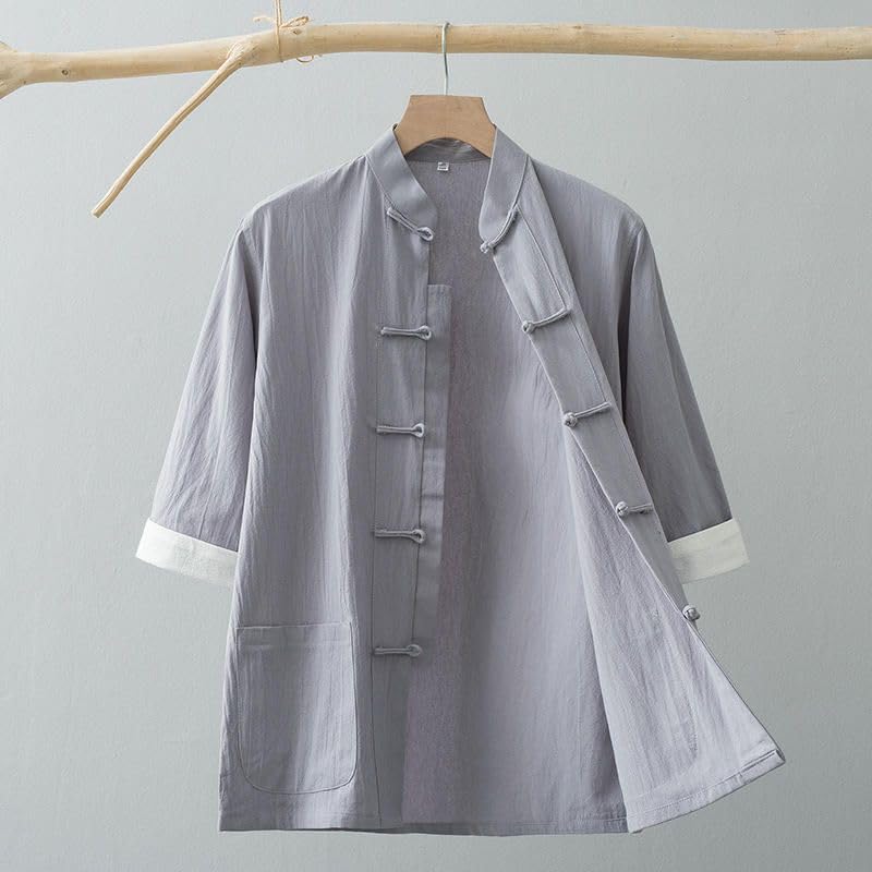 Camisa de estilo chino para hombre en puro algodón Tang Suit de manga corta 6