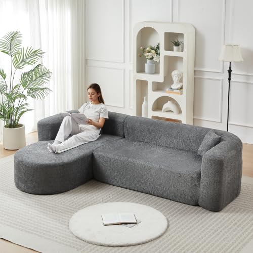 Image of Oversized Sectional Sofa with Chaise with 2 Throw Pillows, 109 inch Modern Luxury Chenille Sofa Extra Wide Seat L-Shape Curved Cloud Couch for Living Room (Left Chaise, Grey)