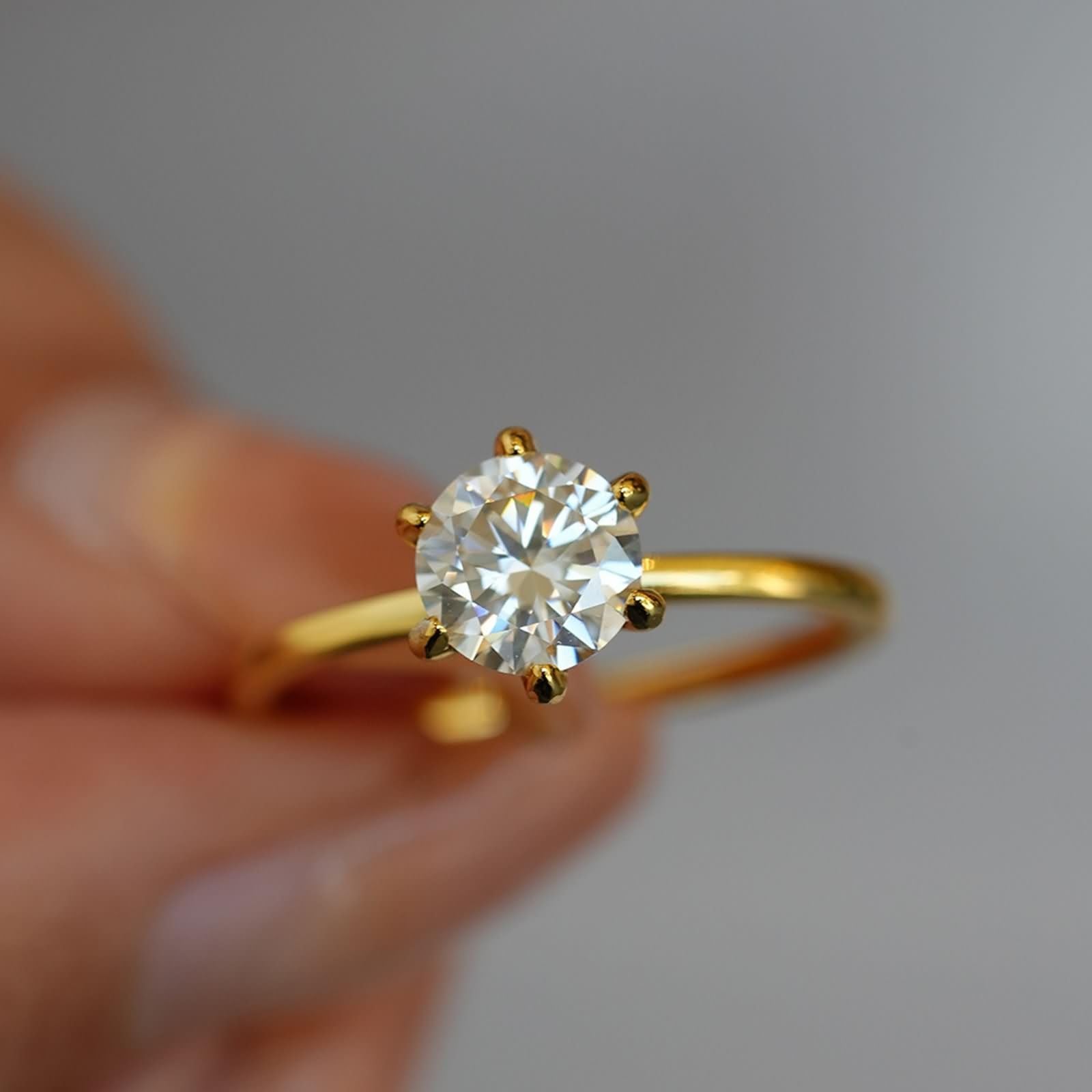 Anillo para mujer de oro con moissanite, alianzas de oro amarillo solitario, anillos de compromiso, anillo de compromiso de oro real