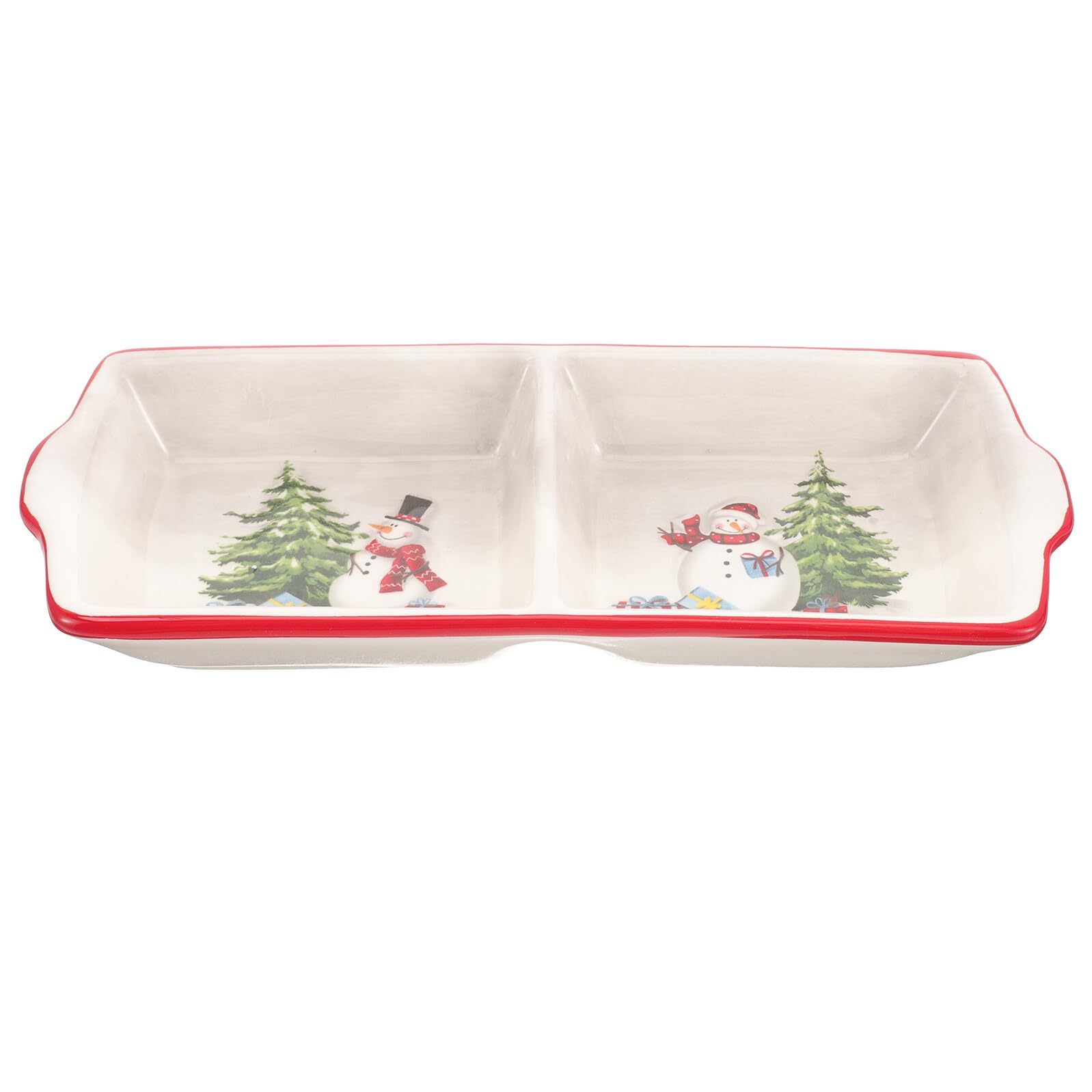 COLLBATH Plato Cerámico Dividido para Servir Alimentos Diseño Navideño Doble Compartimento Plato para Postres y Salsas para Cenas Casa