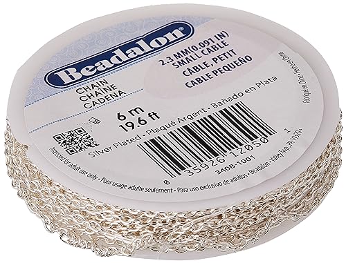 Beadalon Corrente de fabricação de joias de 2,3 mm, 6 m, cabo pequeno, banhado a prata