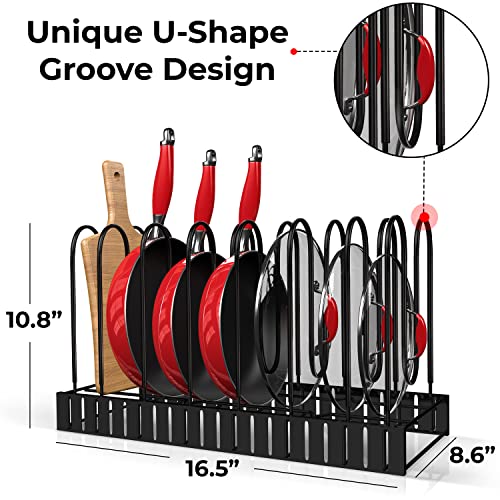 Storlux Pot And Pan Organizer For Cabinet, Adjustable 8 Non-Slip Tiers Pot Rack Organizer With 3 Diy Methods, Kitchen Under Cabinet Organization And Storage For Pots And Pans, Black Steel (Upgraded) #TOP3