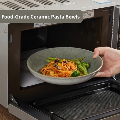 Image of Pokini 8.75'' Ceramic Pasta Bowls Set of 4, Salad Bowls Pasta Serving Bowls | 32Oz Versatile Serving Bowls for Pasta, Salad, Fruit & Noodles, Soup Bowls Sets, Stoneware Pasta Plates, Gradient Green
