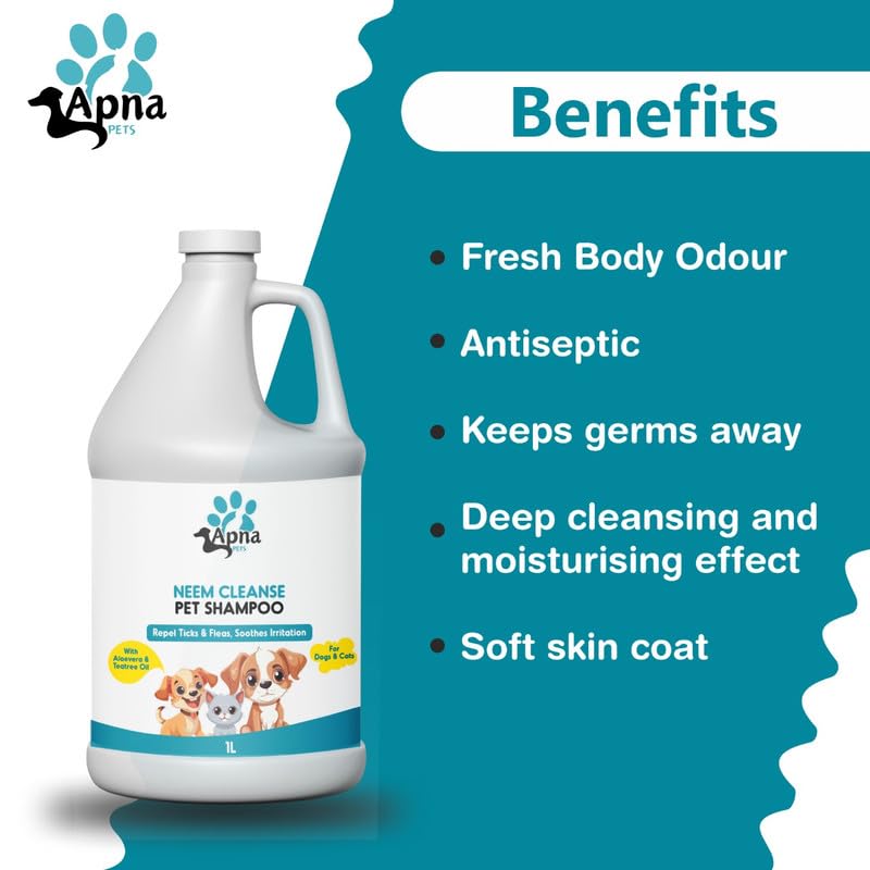 Image of Apna Pets Dog Shampoo & Puppy Shampoo - Naturally Organic Dog Shampoo for Smelly Dogs Grooming Products for Dogs, Deshedding Shampoo for Dogs Pet Shampoo-1 Liter