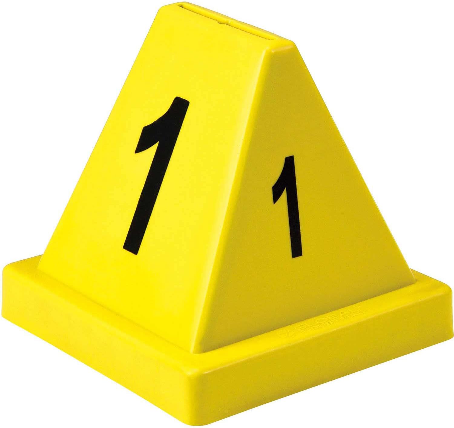 Global Industrial Numbered Pallet Control Cones, Four-Sided, Numbers 1-20, High-Impact Plastic Construction, 4-1/2"L x 4-1/2"W x 4-3/8"H, Yellow, 20 Pack