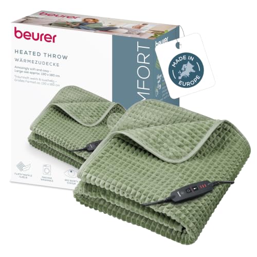 Beurer Heizdecke Waffle Sage Green, leichte Wärmedecke Made in Europe