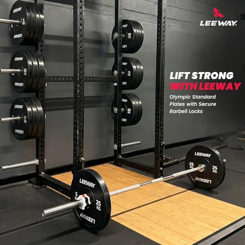 Image of Leeway Olympic Barbell with Bumper Weight Plates | 30 Kg Rubber Weight Plate Set and 7.2 Ft Chrome Gym Bar | Olympic Weightlifting Gym Plates for Home and Commercial (30kg Set (5X2+10X2))