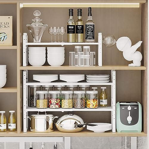 Jojocross Expandable Shelf for Cabinet Organizer Adjustable Stackable Spice Rack at Kitchen and Bathroom More, Counter Countertop Cupboard Organization Pantry Storage(3 Packs/White,Medium) by Jojocross - Image 3