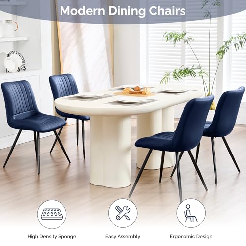 Image of Dining Chairs Set of 2, Modern Dining Chairs with Thick Cushions, Faux Leather Upholstered Kitchen Dining Room Chairs with Metal Legs for Dining Living Room (Navy Blue)