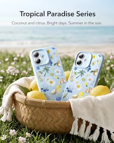 Image of ESR for iPhone 17 Case, Camera Control Cover, Compatible with MagSafe, Shockproof Military-Grade Protection, Magnetic Case for iPhone 17, Classic Hybrid, Tropical Paradise, Light Blue