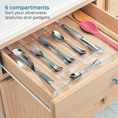 iDesign Linus Cutlery Tray for Silverware, Large Kitchen Accessories for Storage and Organising, Made of Durable Plastic, Clear