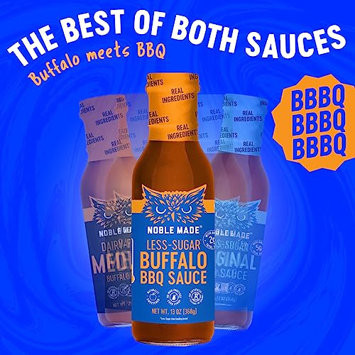 Noble Made Buffalo BBQ Sauce, Keto, Gluten Free, Vegan Dipping & Wing Sauce, Low Carb, Dairy Free, Low Calorie, Paleo, Low Sugar, and Whole30 Approved, Less-Sugar Buffalo, 13 oz (1 Count)