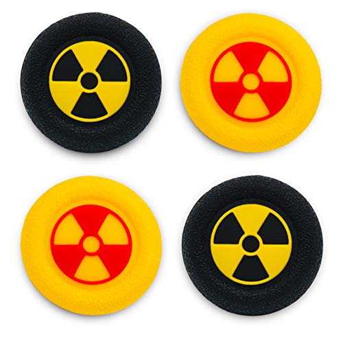 Playrealm Soft Rubber Silicone 3D Texture Thumb Grip Cover x 4 for PS5, PS4, Xbox Series X/S, Xbox One, Switch PRO Controller (Radiation Black Yellow Pack)