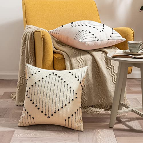 Menae Moon Boho Throw Pillow Covers - Diamond Decorative Pillow Cover- Neutral Woven Pillow Cases For Couch Living Room(18X18 Inch, Beige) #TOP4