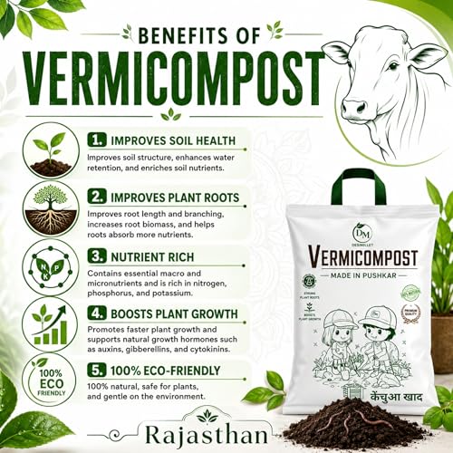 Image of Vermicompost For Plants 10KG 100% Pushkar DESI COW's Organic Fertilizer Manure For Plants Home Gardening Kechua Khad Vermi Compost Ideal For All Gardening
