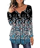 ♥ Unique Style: Das modische Blumen-Henley-Shirt macht diese leichte Bluse zu einer zeitlosen Mode, die Sie sowohl schick als auch klassisch macht. Gefaltet auf der Vorder- und Rückseite für ein stilvolles Design verstecken auch den Bauch.