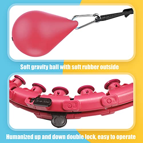 Hoola Hoop for Adults Weight Loss - Hula Circle Weighted Hoops 2 in 1 Fitness Weight Loss Massage Non-Fall Exercise Hoops with 24 Detachable Knots Adjustable Auto-Spinning Ball for Adult（Red） - Thumbnail 3