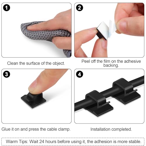 image for Romeda 100 Pieces Adhesive Cable Clips, Upgrade Wall Clamp Cord Clips 