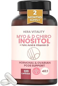 Inositol Supplement for Women - 2 Month Supply - 120 Capsules | Myo-Inositol & D-Chiro 40:1 with Folic Acid & Vitamin D | PCOS, Hormone Balance, Fertility & Ovulation Support by HERA Vitality