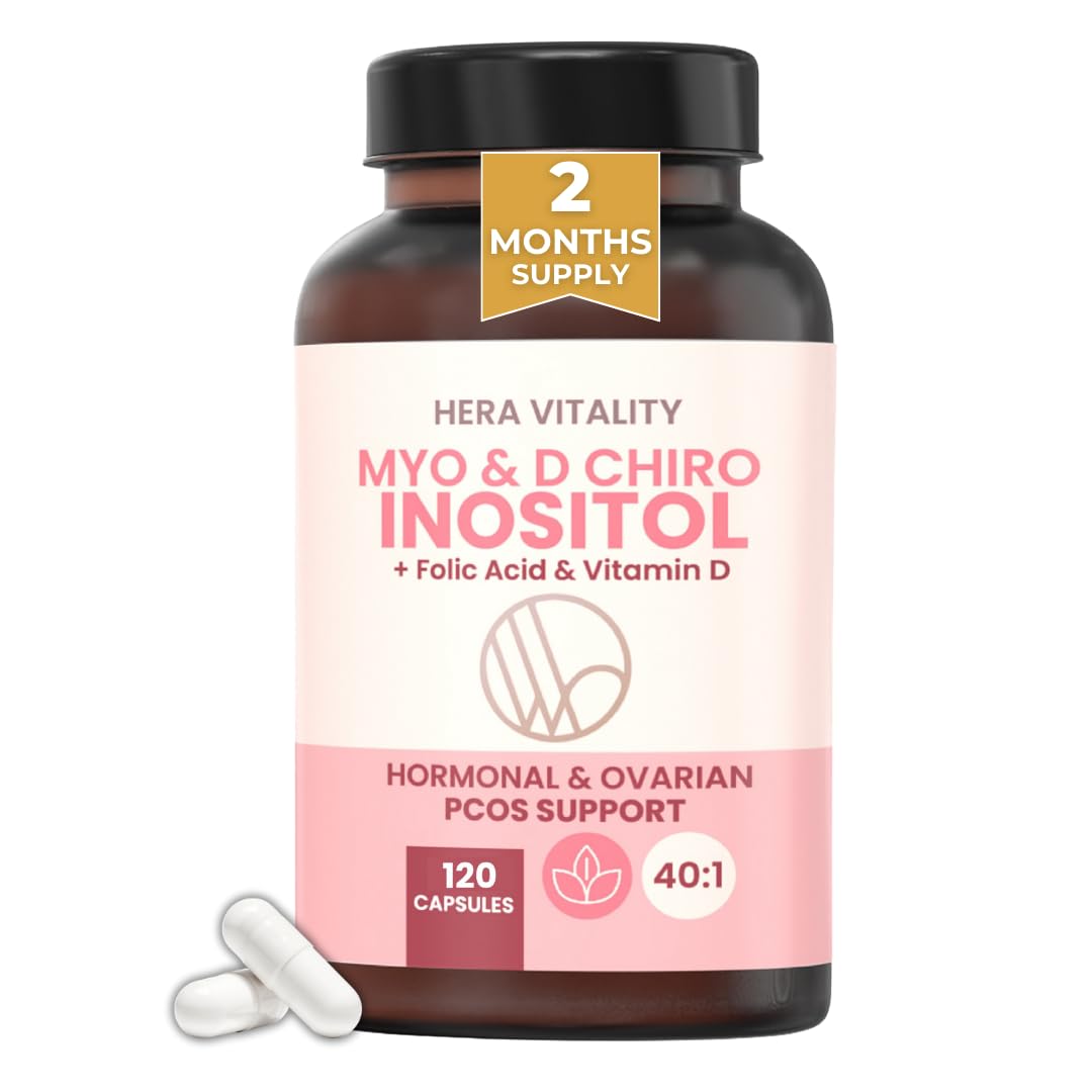 Inositol Supplement for Women - 2 Month Supply - 120 Capsules | Myo-Inositol & D-Chiro 40:1 with Folic Acid & Vitamin D | PCOS, Hormone Balance, Fertility & Ovulation Support by HERA Vitality