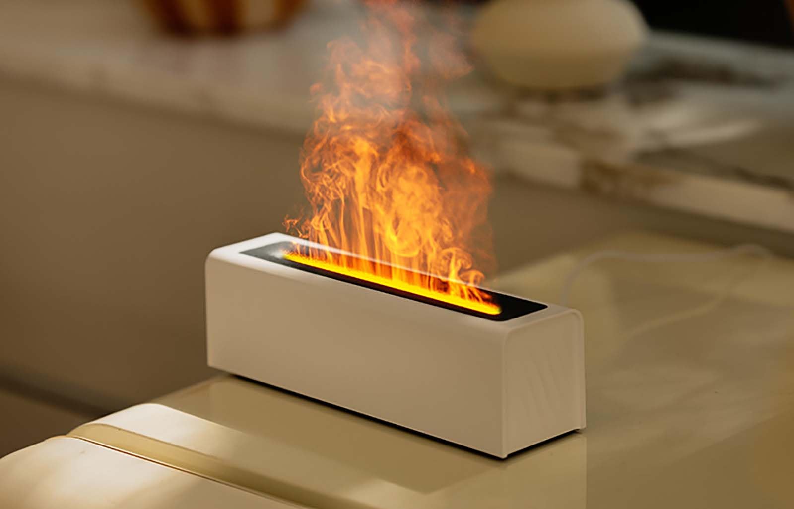 DIFFUSORE DI AROMI EFFETTO FIAMMA PER OLI ESSENZIALI CON LED AUTOMATICO H3 (Bianco)