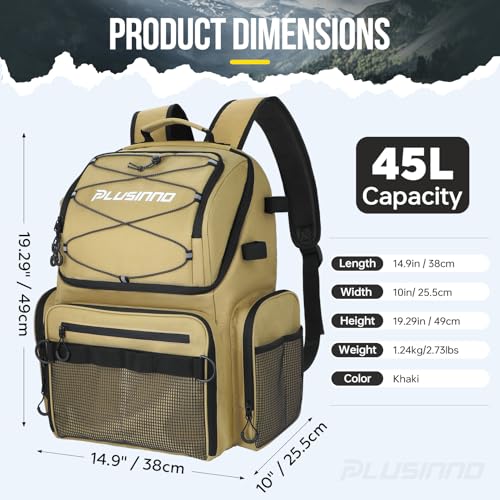 PLUSINNO Fishing Backpack with Rod Holders & Cooler, 45L Large Water-Resistant Tackle Bag by PLUSINNO - Image 3