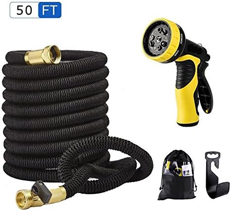 Anteko 50' Expandable Garden Hose, 9 Functions Sprayer, Strongest Expandable Water Hose With Double Latex Core, 3/4 Solid Brass Fittings,Extra Strength Fabric - IMPROVED Expanding Hose (50 FT 2017)