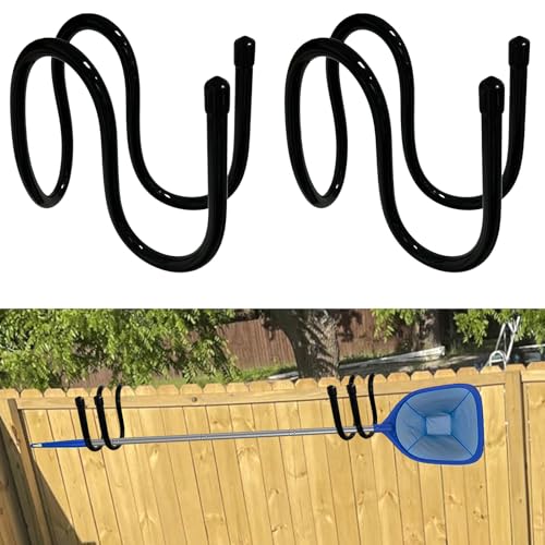 Pmsanzay 2 Pcs Adjustable Fence Hooks for Pool Equipment- Heavy Duty Poolside Pool Hanger for Pool Poles, Hose, Pool Skimmer,Pool Beach Towels, Pool Brush - No Installation Tools Required by Pmsanzay - Used condition - US$9.89