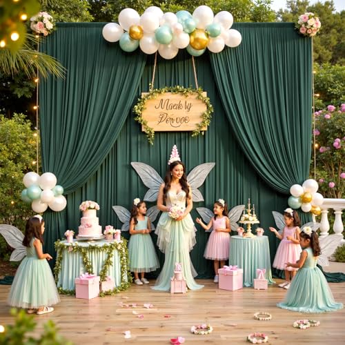 Image of 20ftx15ft Hunter Green Backdrop Curtains for Parties, Wrinkle Free Polyester Hunter Green Photo Backdrop Drapes 4 Panels 15 ft Long Back Drop Cloth for Wedding Birthday Photography Background Party