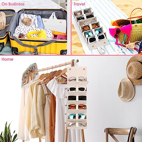 MoKo Sunglasses Organizer with 6 Slots, Foldable Travel Glasses Storage Case Holder Eyewear Display Box, Beige