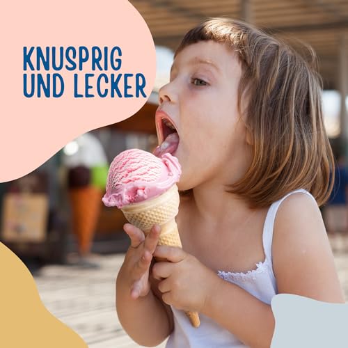 Bazko Klassisches Eishörnchen | halbsüße Eiswaffeln Hörnchen 14,2 cm / 6 cm | 270 Stück | knusprige Eistüten für Softeis, Gelato, Sorbet | vegan