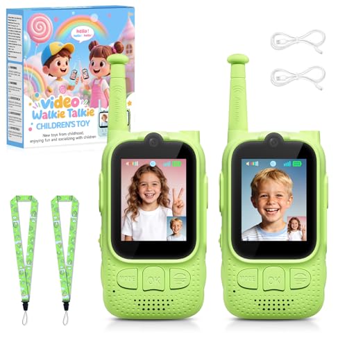 Kids Audio/Video Walkie Talkies, 2 Pack Rechargeable Walkie Talkies for Kids with 2’’ Screen & Camera & Voice Changer, Long Range Boys Girls Toys for Indoor Outdoor Camping Hiking Games (Green/Green)