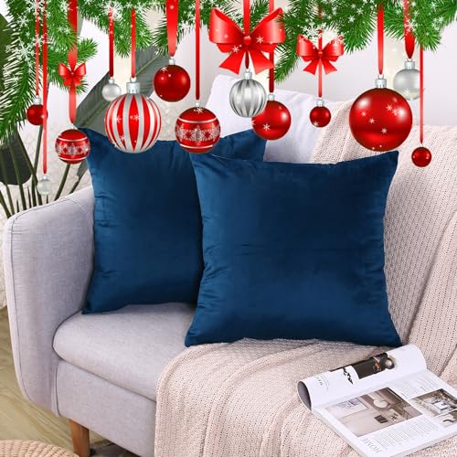 2x Navy Blue Velvet Cushion Covers Decorative Square Throw Pillow...