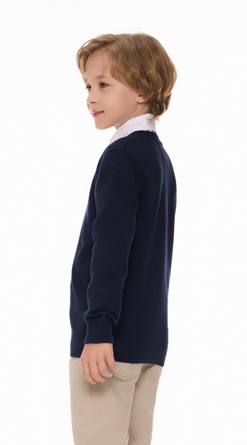 SMILING PINKER Jersey para chicos con cuello en V, manga larga, básico