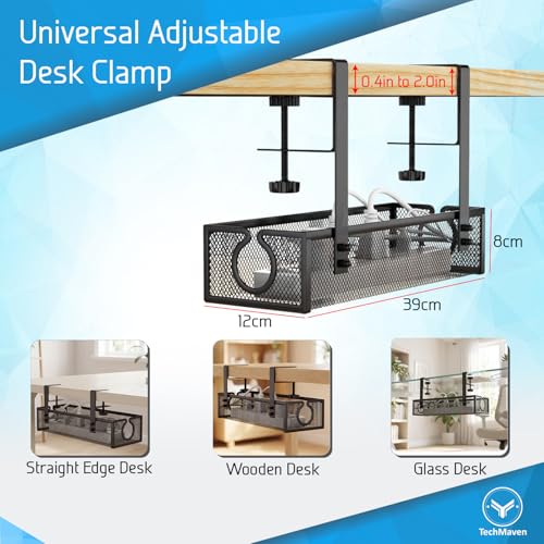 Image of Cable Wire Organizer Tray | Adjustable Under Desk Rack with Screws | Holder for Cords & Extension Wires | Multipurpose Organizer for Tables /Desks (Style 2)