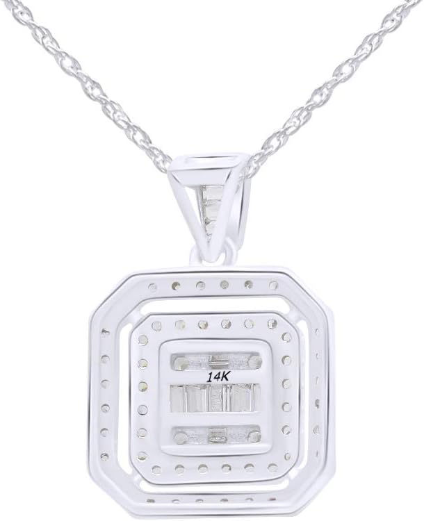 SAVEARTH DIAMONDS 7/8 CT.t.w Baguette And Round Cut Lab Grown Diamond Cluster Drop Pendant Necklace In 14k Gold With 18" Chain, VS-SI Clarity, 0.88 Cttw