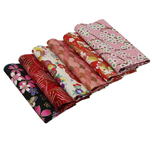 6 Pcs Tissu en Coton Style Japonais 40 x 40 cm, Imprimé Motif Fleuri en Bronzing, Tissus Carrés pour Patchwork Bricolage Matériel, Couture, Matelassage, Décoration, Loisir Créatifs (Rose) Cover