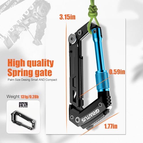 Image of Carabiner Multitool with Pocket Knives, EDC Carabiners, Serrated Knife, Rope Cutter, Screwdriver, Can Bottle Opener, Ruler, Folding Knife for Camping Hiking, Stocking Stuffers Gifts for Men (Blue)