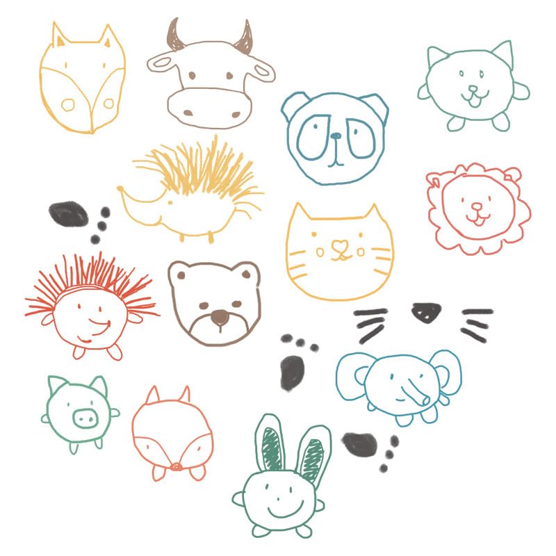 Image of Cartoon Animal Heads Wall Stickers for Kids Baby Wall Stickers for Kids Room Bedroom Playroom Nursery Living Room Decor Wall Art Wall Decoration Boho-Self-Adhesive