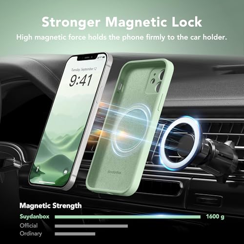 Image of Magnetic for iPhone 12 Case, Compatible with MagSafe, [Full Camera Protection][Screen Protector] Silicone Shockproof Protective Phone Case for iPhone 12 6.1 inch, Matcha