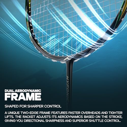 Image of Hundred Hyfonic Lazer (Unstrung) Badminton Racket with Full Cover | ≤32 lbs | Every Shot: Precise, Placed & Consistent |Dual Aerodynamic Frame | Aerospace Carbon | TorsionStop System