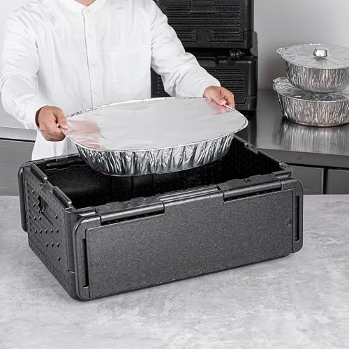Restaurantware-Cater Tek 42 Quart Catering Hot Box, 1 Top Load Insulated Food Pan Carrier - Holds 1 Full Size 8” Deep Pan, Collapsible, Black EPP Plastic Food Box With Handles, Portable, For Buffet - Thumbnail 5