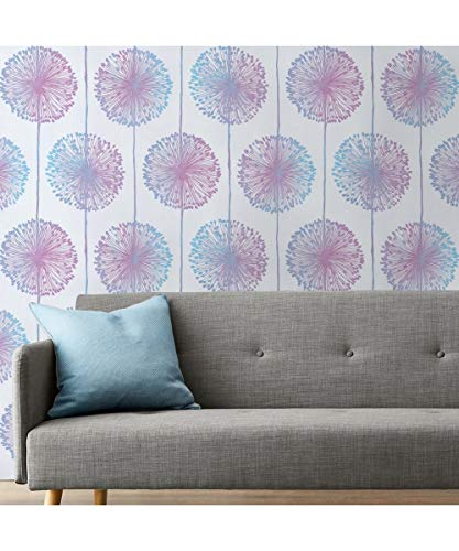 Muriva Large Dandelion Floral Flower Stripe Circular Wallpaper Luxury Feature Wall 10m Roll Candy Floss 150503