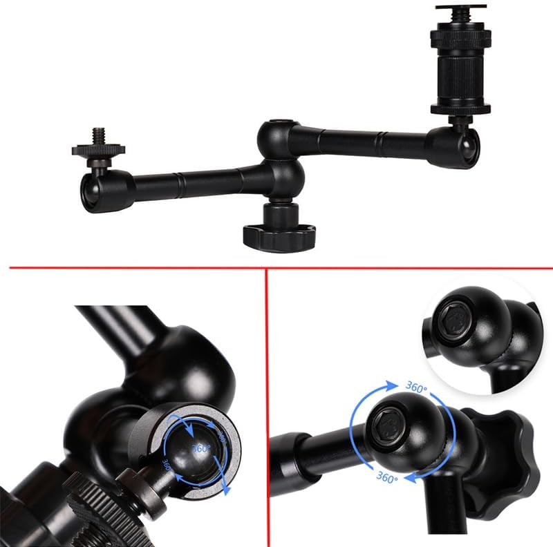 HuaerHui 11 Inch Adjustable Articulating Friction Magic Arm with 1/4" Thread Screw and Hot Shoe Mount Adapter for DSLR Camera Rig/Camcorder/LCD Monitor/LED Lights/Flash Light/Microphone