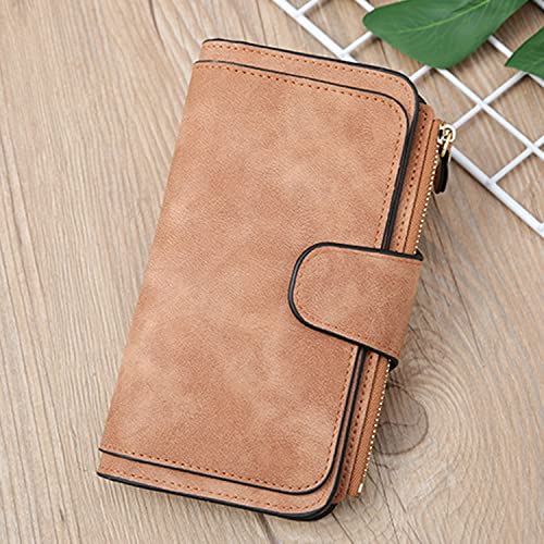Long Wallet for Women, Women Bifold Wallet, Large Trifold Clutch Wallet for Women Extra Capacity, Medium Size Fashion Pu Leather Wallet (Brown)4