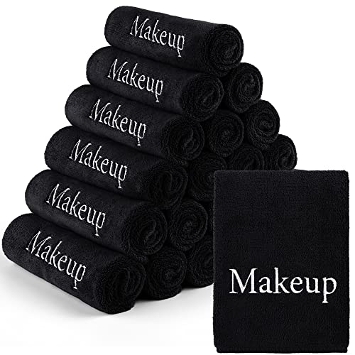 Turstin 24 Pack Makeup Remover Towels 13X13 Inch Microfiber Face Towels Reusable Makeup Wash Cloth Facial Cleansing Makeup Towels For Women Skin Care Holiday Gift, Black #TOP4