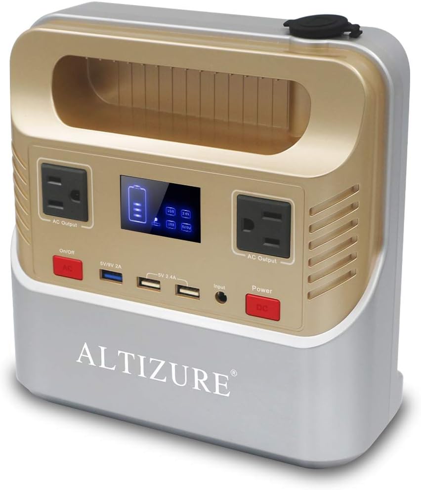 Altizureポータブル電源 大容量 家庭用蓄電池移動電源 Pse認証済み 純正弦波 車中泊 キャンプ アウトドア 防災用品 電子用品非常用電源 ソーラー充電 Ac Usb 急速充電qc3 0搭載出力 停電時にled照明 フラッシュ Sosライト 300w Axon Galatsi Com