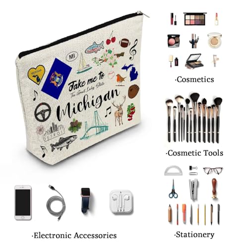 Take Me To Michigan Makeup Bag Michigan Travel Gift Small Canvas Organizer Bag with Zipper Michigan Cosmetic Bag Travel Present for Women Friends Families2