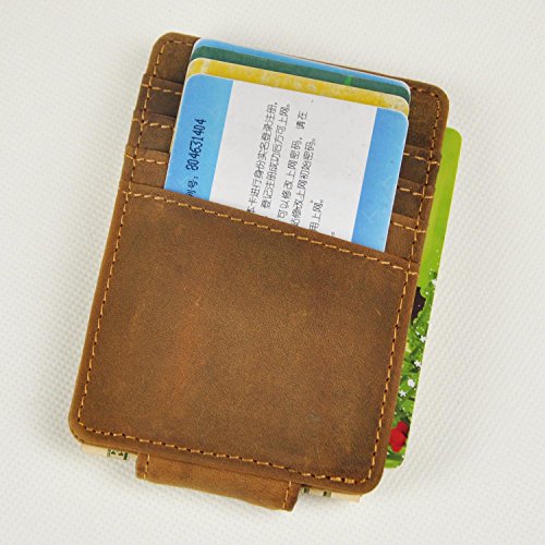 Image of Le'aokuu Genuine Leather Magnet Money Clip Credit Card Case Holder Slim Wallet
