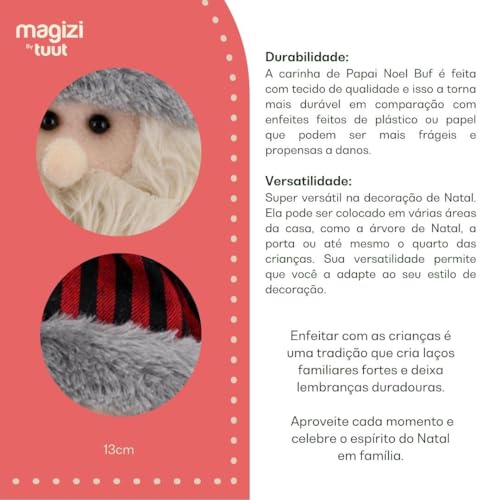 Magizi by Tuut, Enfeite de Natal, Carinha de Papai Noel, Búfalo, 13cm